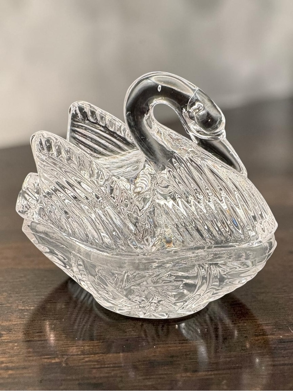 Vintage clear Swan On Nest Style Lead Crystal Cut Glass Trinket Jewelry Dish EUC - Picture 9 of 16